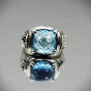 JOHN HARDY Batu Bamboo Collection Sterling Silver Blue Topaz Ring Size 5